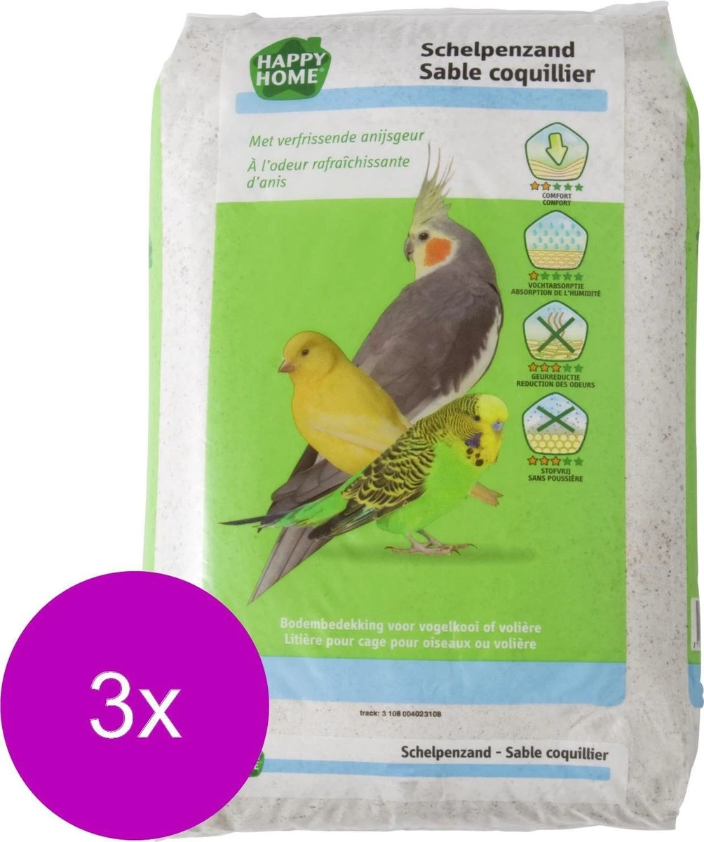 Happy Home Schelpenzand – Vogelbodembedekking – 3 X 20 Kg 1 Happy Home Schelpenzand – Vogelbodembedekking – 3 X 20 Kg