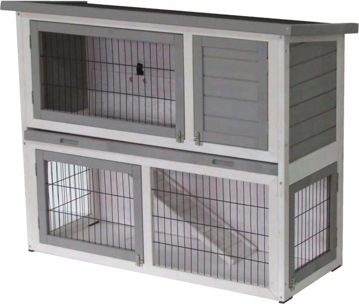 @Pet @Pet @Pet Konijnenhok Voor Buiten Benny 92x42x80 Cm Hout Grijs En Wit
