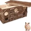 Navaris Houten Hamsterhuis – Speelhut Voor Hamsters, Kleine Knaagdieren, Gerbils, Muizen – Schuilplaats Op Twee Etages Voor Hamster, Cavia, Muis