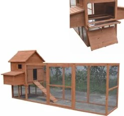 Mara Kippenhok XXL – Voor Buiten – Buitenverblijf – 2 Nestboxen – Konijnenhok – Hout – Bruin – 310 X 150 X 150 Cm
