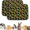 Fleece Strooiselmat Voor Knaagdieren – 60x45cm – Zonnebloemprint – Anti Slip – 4 Laags – Set Van 2