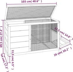 VidaXL Konijnenhok 103x44x69,5 Cm Massief Grenenhout Grijs