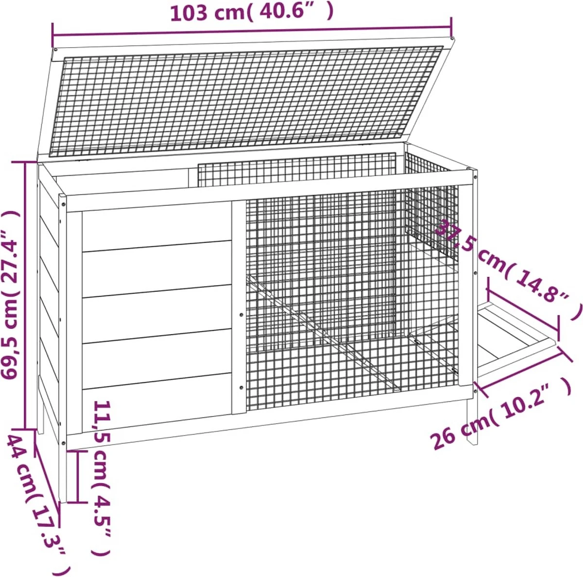 VidaXL Konijnenhok 103x44x69,5 Cm Massief Grenenhout Grijs 1 VidaXL Konijnenhok 103x44x69,5 Cm Massief Grenenhout Grijs