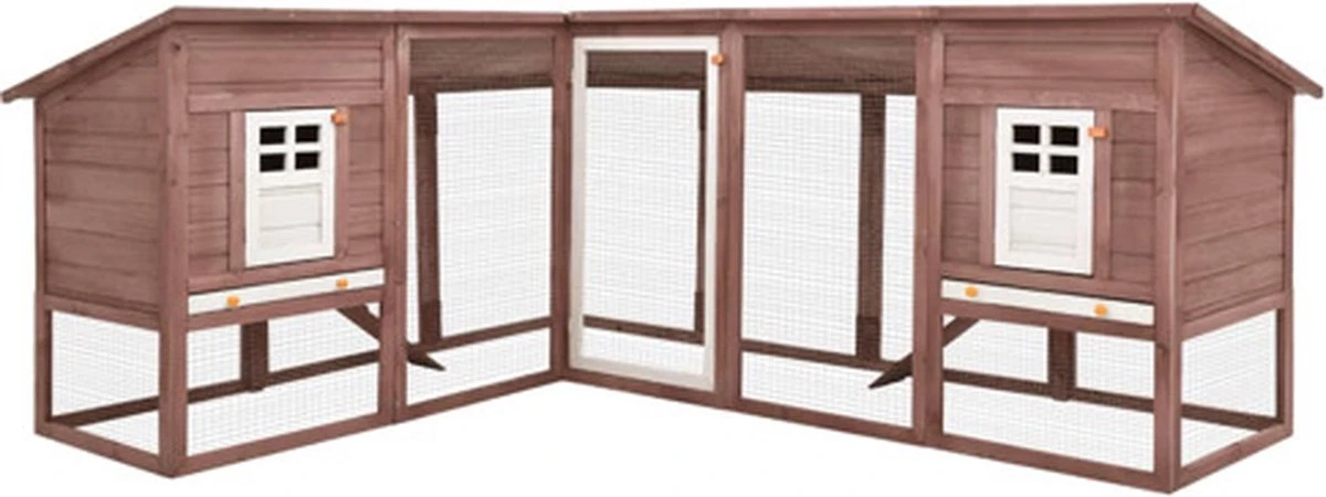 VidaXL Konijnenhok Voor Buiten Met Ren Massief Vurenhout Mokka En Wit 1 VidaXL Konijnenhok Voor Buiten Met Ren Massief Vurenhout Mokka En Wit