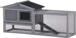 Topmast Konijnenhok Sunshine – Grijs – 155 X 53 X 70 Cm – Kippenhok – Konijnenkooi – Konijnenren – Konijnenhok Voor Buiten – Met Uitloopren