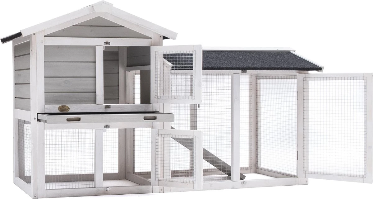 Dierenverblijf Avoriaz – Konijnenhok – Wit/Grijs – 147 X 53 X 85 Cm 1 Dierenverblijf Avoriaz – Konijnenhok – Wit/Grijs – 147 X 53 X 85 Cm