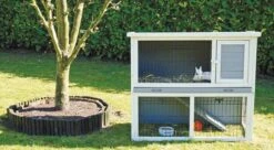 Houten Konijnenhok Met Ren – Wit Grijs – 91x46x80 Cm