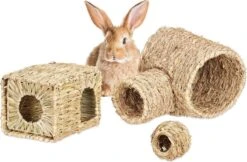 Relaxdays Konijnen Speelgoed – Set Van 3 – Knaagdieren Accessoires – Grashuis – Cavia