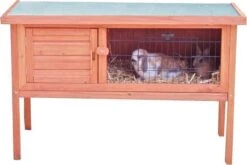 Houten Konijnenhok Met Plastic Lade – Bruin – 91x45x70 Cm