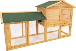 Bruin Konijnenhok Daan – Konijnenhok Voor Buiten Met Twee Verdiepingen – Stevig Kippen-, Konijnen- Of Knaagdierenhok Met Schoonmaaklade – 147 X 53 X 85 Cm