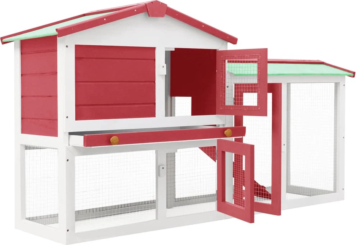 VidaXL Konijnenhok Voor Buiten Groot 145x45x85 Cm Hout Rood En Wit 1 VidaXL Konijnenhok Voor Buiten Groot 145x45x85 Cm Hout Rood En Wit