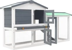 VidaXL Konijnenhok Voor Buiten Groot 145x45x85 Cm Hout Grijs En Wit