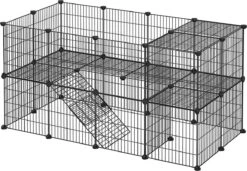 Furnibella – Kooi, 36 Platen, 2 Niveaus, 143 X 71 X 73 Cm, Box Voor Kleine Dieren En Cavia’s, Incl. Rubberen Hamer, Voor Binnen, Verstelbaar, Individueel Te Monteren, Zwarte LPI02H