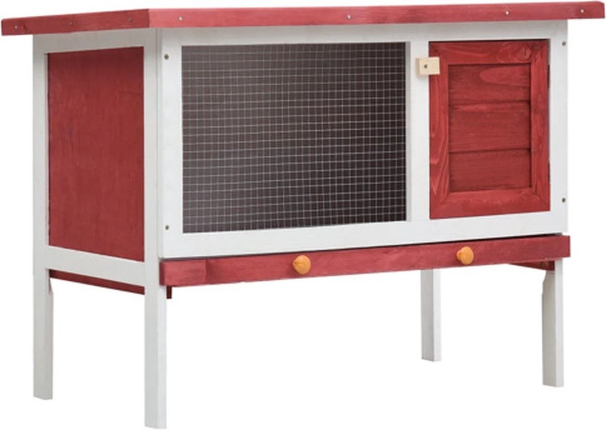 VidaXL Konijnenhok Voor Buiten Met 1 Verdieping Hout Rood 1 VidaXL Konijnenhok Voor Buiten Met 1 Verdieping Hout Rood