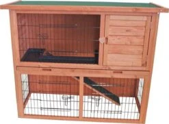 Houten Konijnenhok Met Ren – Bruin – 111x45x92 Cm