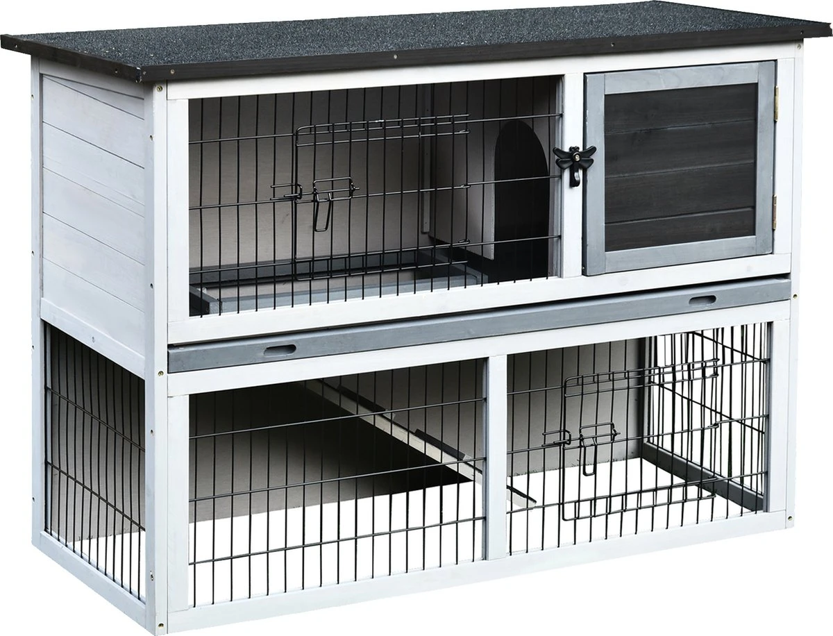 PawHut Konijnenhok Twee Verdiepingen Met Box Konijnenhok Konijnenkooi Massief Hout D51-118 1 PawHut Konijnenhok Twee Verdiepingen Met Box Konijnenhok Konijnenkooi Massief Hout D51-118