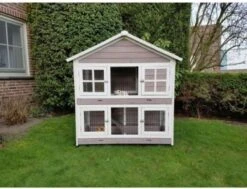 Konijnenhok Double Deluxe Grijs/wit 67x125x133 Cm