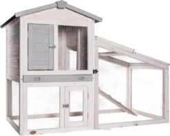 Dierenverblijf Konijnenhok Tommy Cottage – 142x65x99 Cm – Grijs/Wit