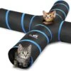 Cat Tunnel, Premium 4-weg Tunnel, Uitbreidbaar, Inklapbaar, Kattenspeelgoed, Offset Tunnel, Kattenspeelgoed Met Pompom En Bel, Voor Kitten Konijnen, Zwart En Licht Balu