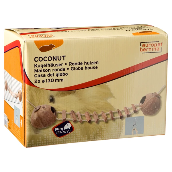Europet Bernina Knaaghuisjes Kokosnoten Met Ladder – Kooi Accessoire – 2xØ13 Cm 1 Europet Bernina Knaaghuisjes Kokosnoten Met Ladder – Kooi Accessoire – 2xØ13 Cm
