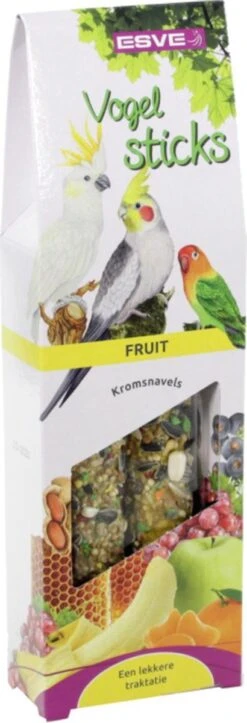 Esve Kromsnavels – Vogelsnack – 2 Vogelsticks – Agapornis – Grote Parkiet – Fruit – 1St