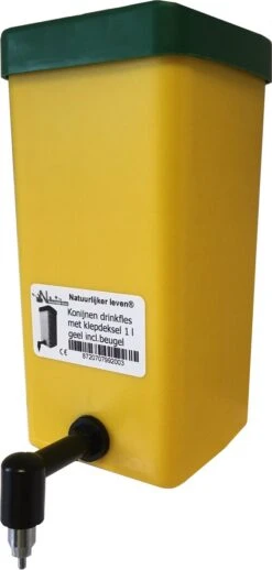 Konijnen Drinkfles – Drinkfles Met Klepdeksel 1 L Geel Incl.beugel – Nippel Drinkfles