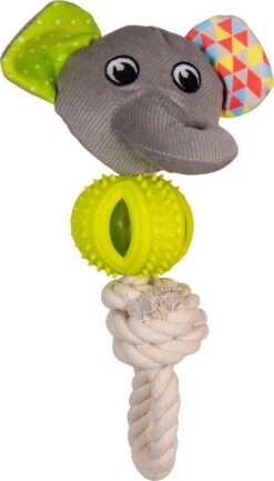 Jack And Vanilla Puppy Knuffel Met Bijtbal – Kauwspeelgoed Pup – Grijze Olifant