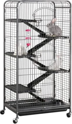 FURNIBELLA Knaagdierenkooi, Voor Volwassen Ratten, Konijnen, Fretten, Chinchilla’s, 64 X 43,7 X 131,2 Cm, Zwart