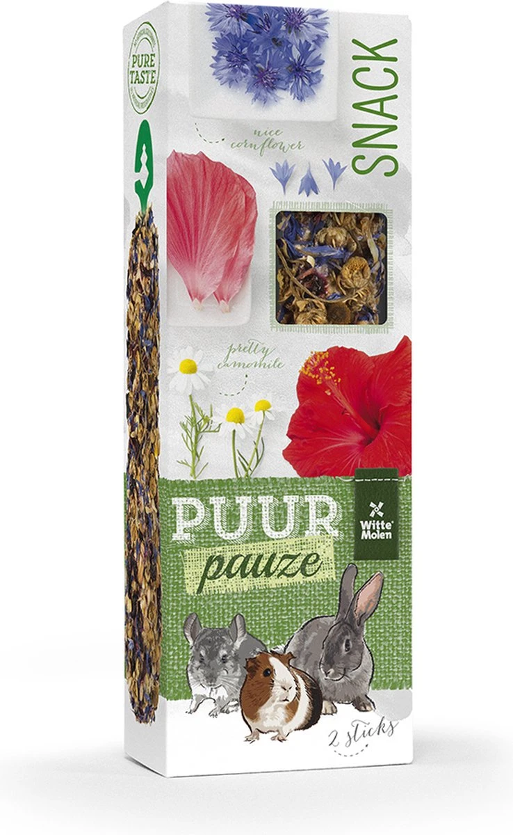 Witte Molen Knaagdiersnack : Puur Pauze Sticks Kamille & Korenbloem 1 Witte Molen Knaagdiersnack : Puur Pauze Sticks Kamille & Korenbloem