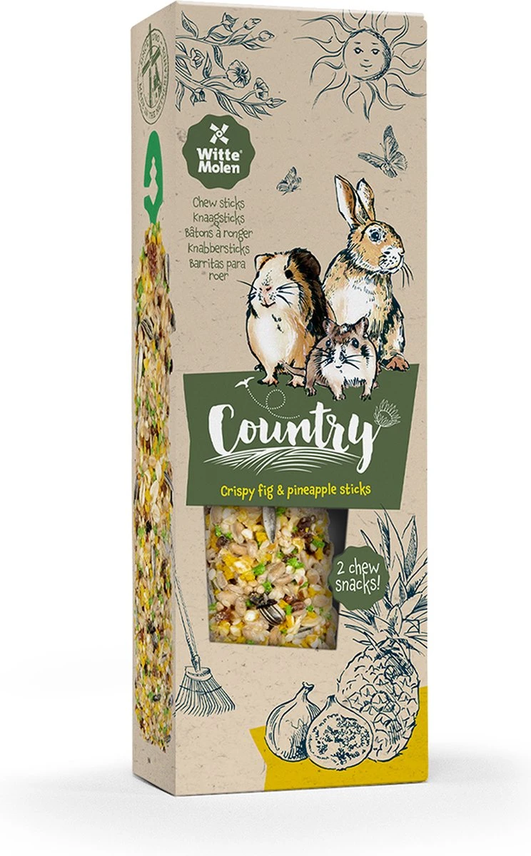 Witte Molen Country Knaagsticks Vijg & Ananas 110g 1 Witte Molen Country Knaagsticks Vijg & Ananas 110g