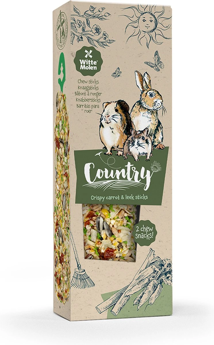 Witte Molen Country Knaagsticks Wortel & Prei 110g 1 Witte Molen Country Knaagsticks Wortel & Prei 110g