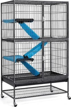 FURNIBELLA – Kooi Voor Kleine Dieren, Knaagdierenvolière Met Wieltjes, 4 Etages, Kooi XXL, Geschikt Voor Hamsters, Kleine Dieren, Cavia’s, Metaal, 78 X 51 X 137 Cm